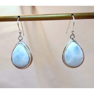Natural Larimar Gemstone Sterling Silver Earrings Handmade Dolphin Stone